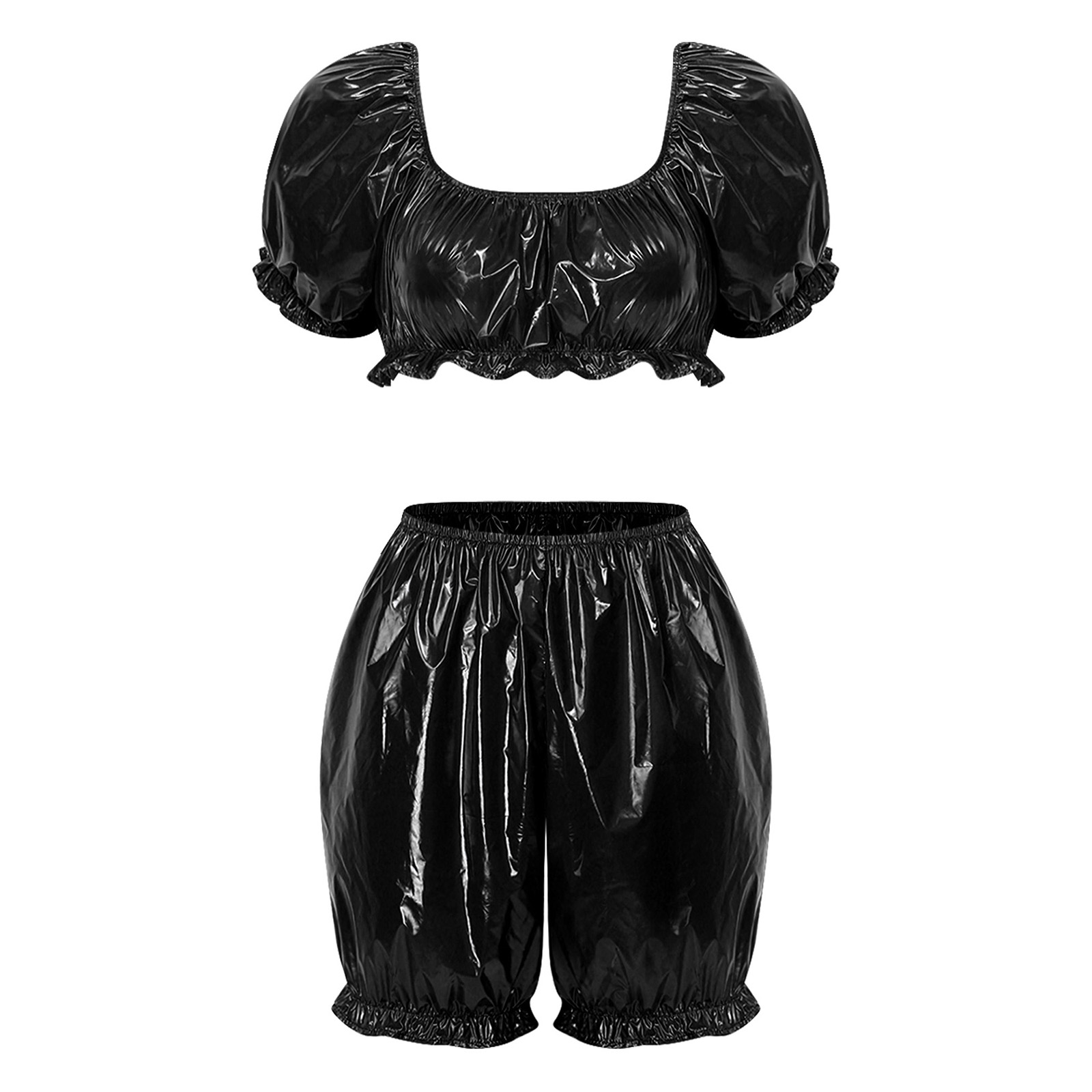 Womens Wet Look PU Leather Clu - Summer Short Set review and price